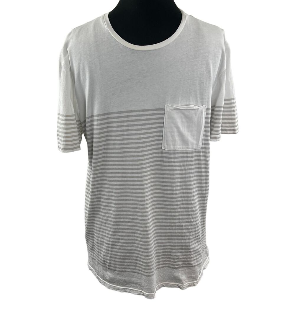 Danward White Gray Top Cotton Striped Crew Neck Short Sleeve Pullover Medium M
